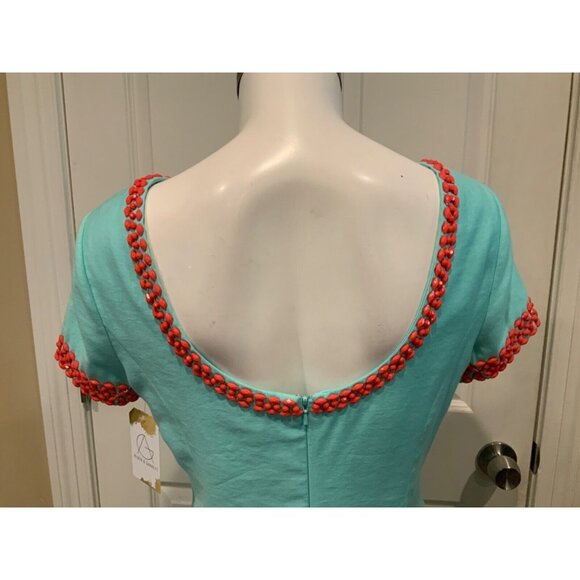 Lilly Pulitzer Nora Aqua Blue Coral Beaded Sheath Dress Size 4 - Picture 7 of 8